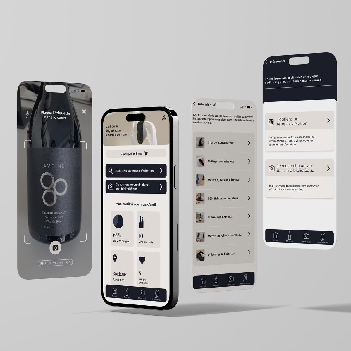 Aveine app-scherm met verbinding naar de wijnbeluchter